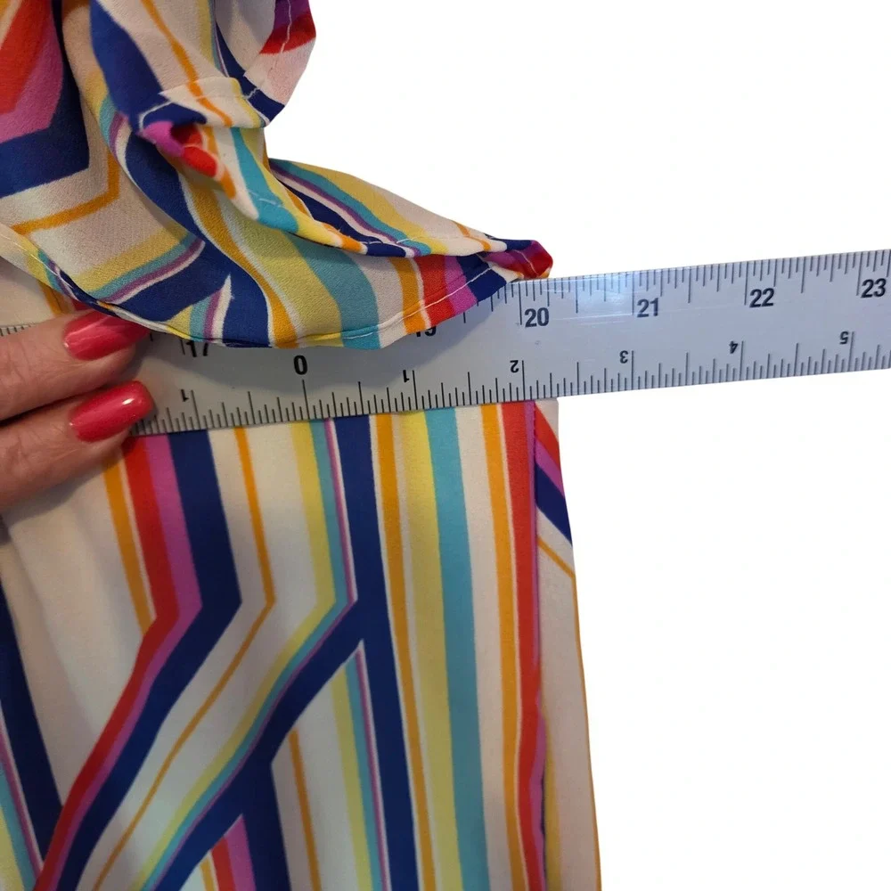 Peach Love California Multi Color Stripe Tiered Babydoll Mini Dress Pockets L - Picture 8 of 13